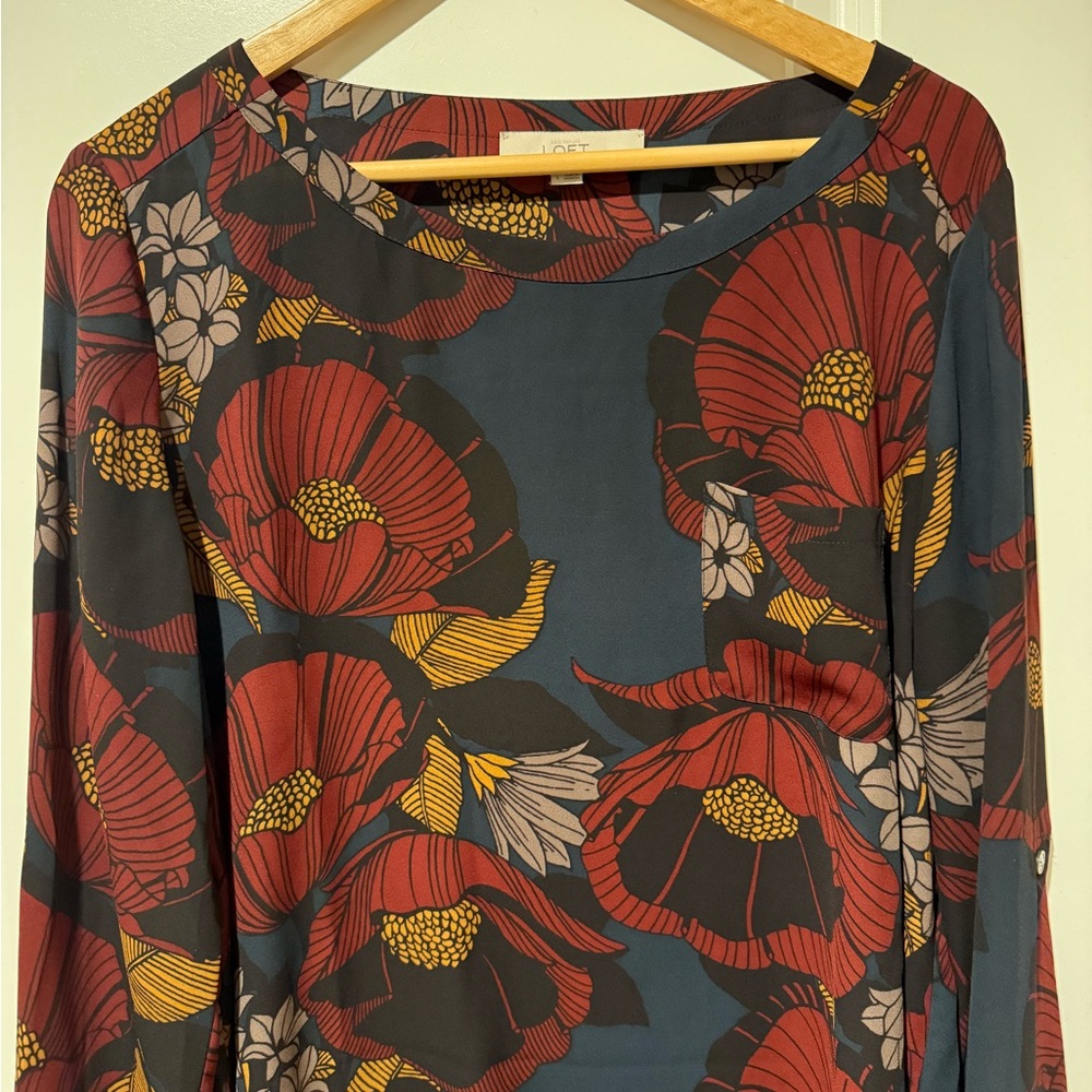 LOFT Burgundy and Navy Floral Top